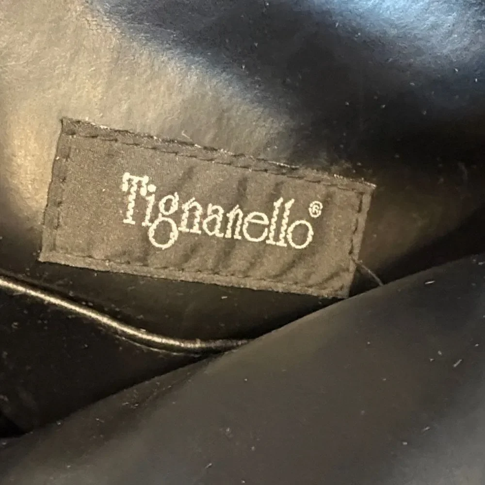 Tignanello Black Leather Sling Backpack Convertible Travel Bag